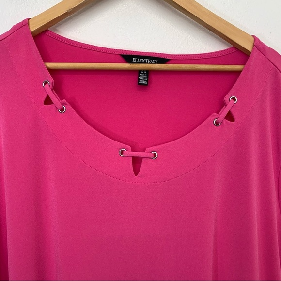 Ellen Tracy Pink Knit Top Woman 2X  Pull Over Cut Out Grommet Detail Casual - Picture 2 of 9